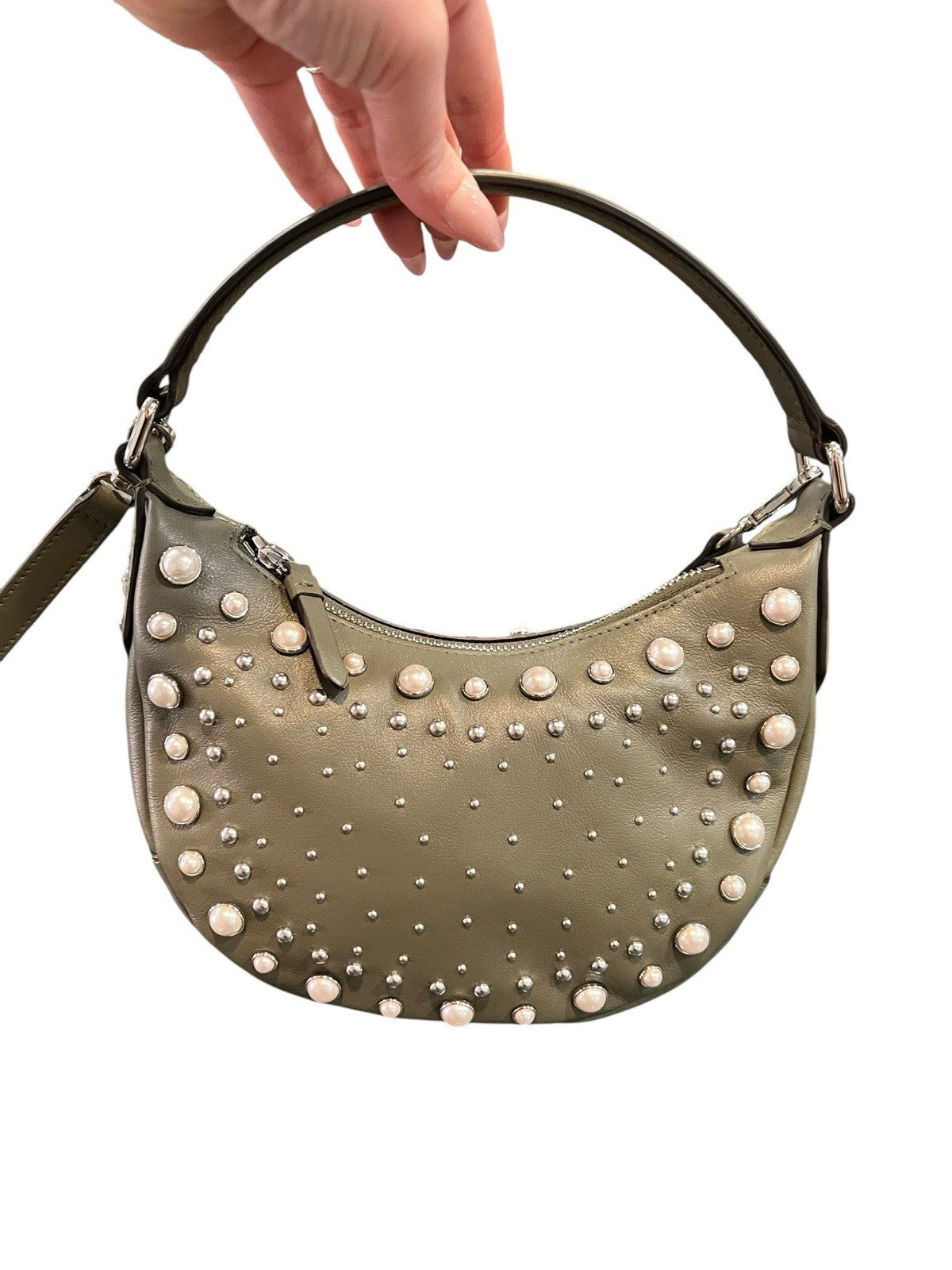Jimmy Choo Olive Green Pearl Gromet Embellished Crossbody
