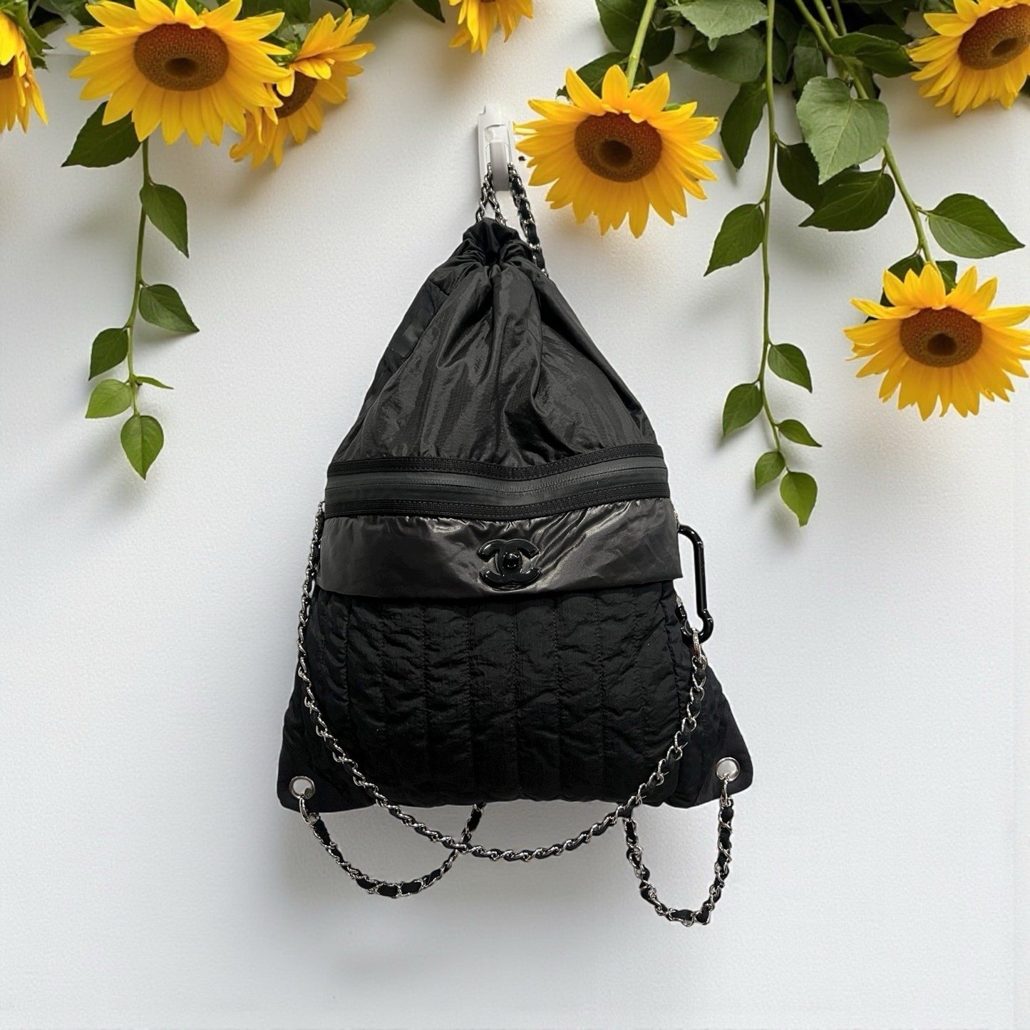 Chanel Nylon Neige Covertible Drawstring Backpack W/Certificate of Authenticity