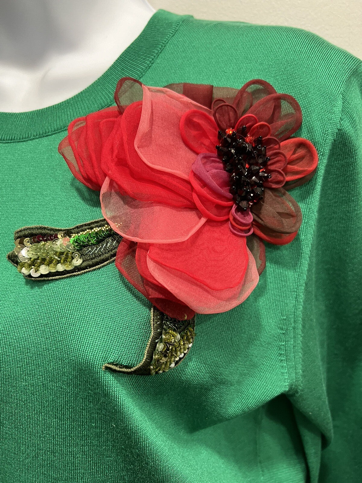 Dolce & Gabbana Silk Sweater W/ Floral Applique NWT Size M/L Sz 48