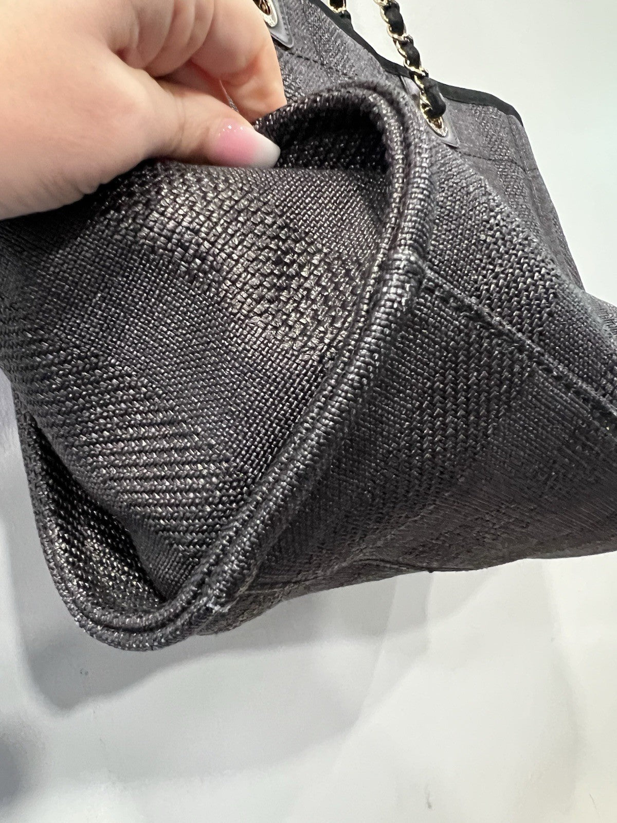 Chanel Mixed Fibers Striped Small Deauville Tote Navy Blue W/Authenticity