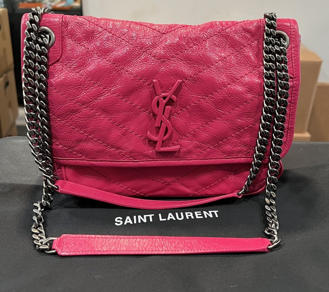 YSL Saint Laurent Pink Leather Niki Bag Retail $3400