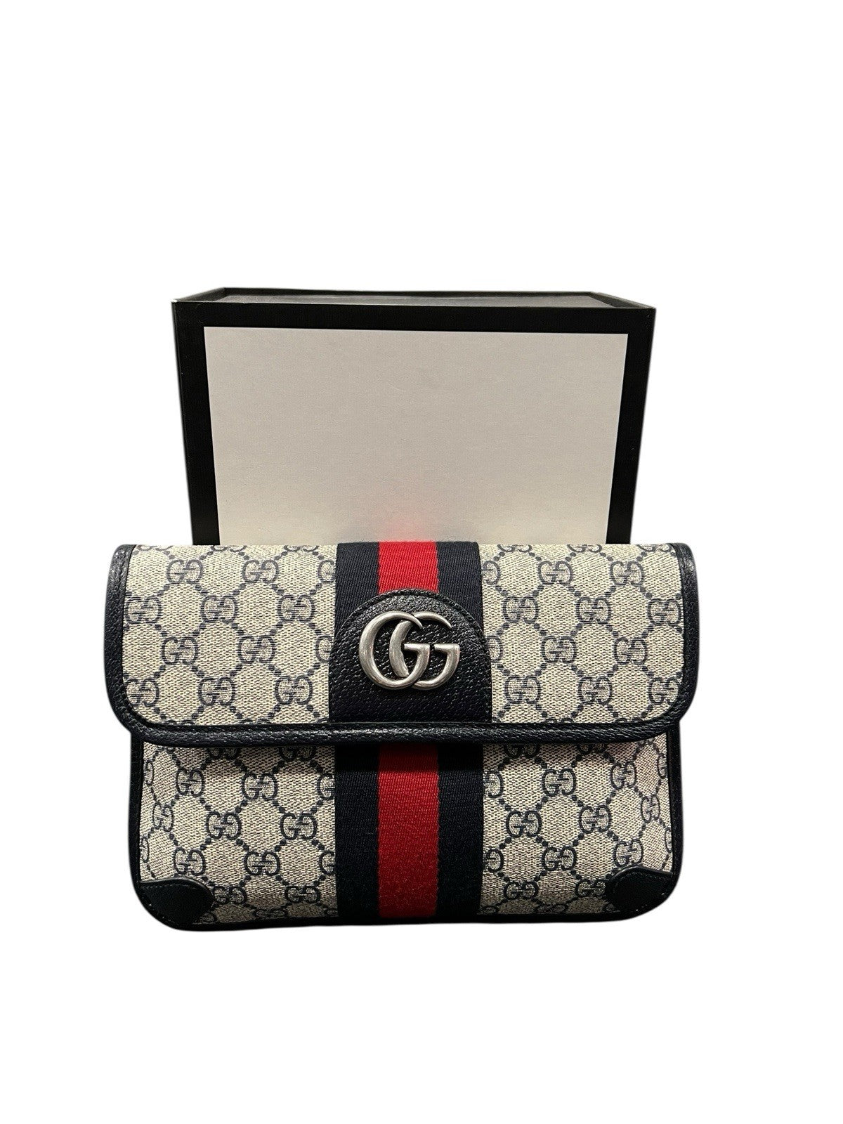 Gucci GG Supreme Navy Belt Bag Box & Authenticity Size 32"