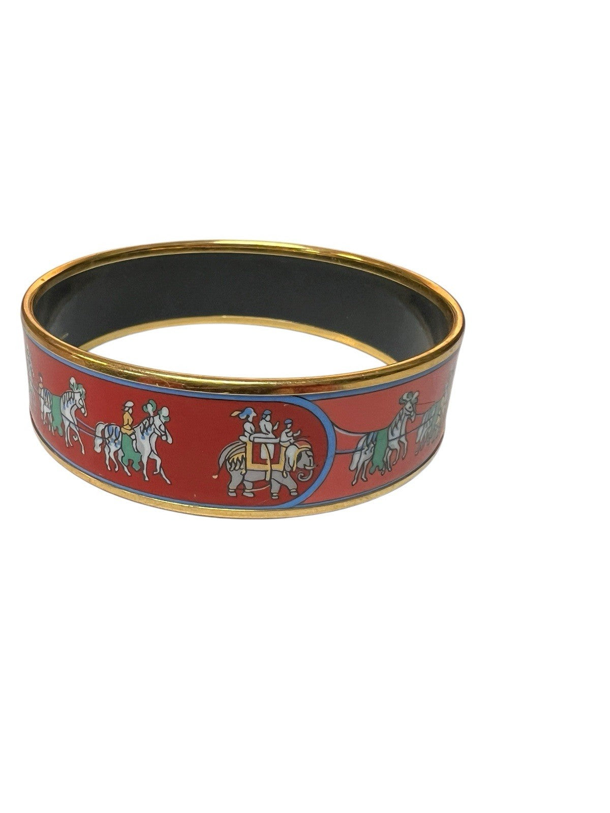 Hermes Vintage Horses and Elephants Enameled Bangle Made in Austria RARE
