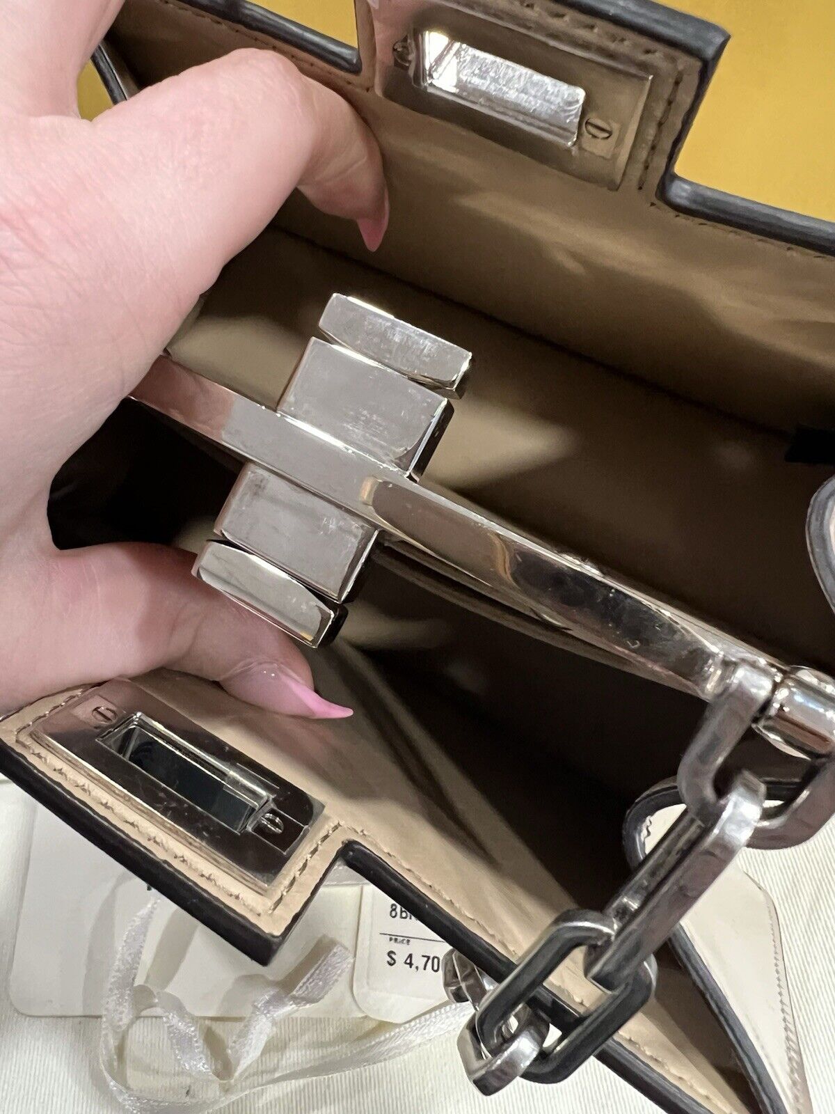 FENDI Peekaboo Cut Mini chain Shoulder Bag Beige Calfskin Retail $4700