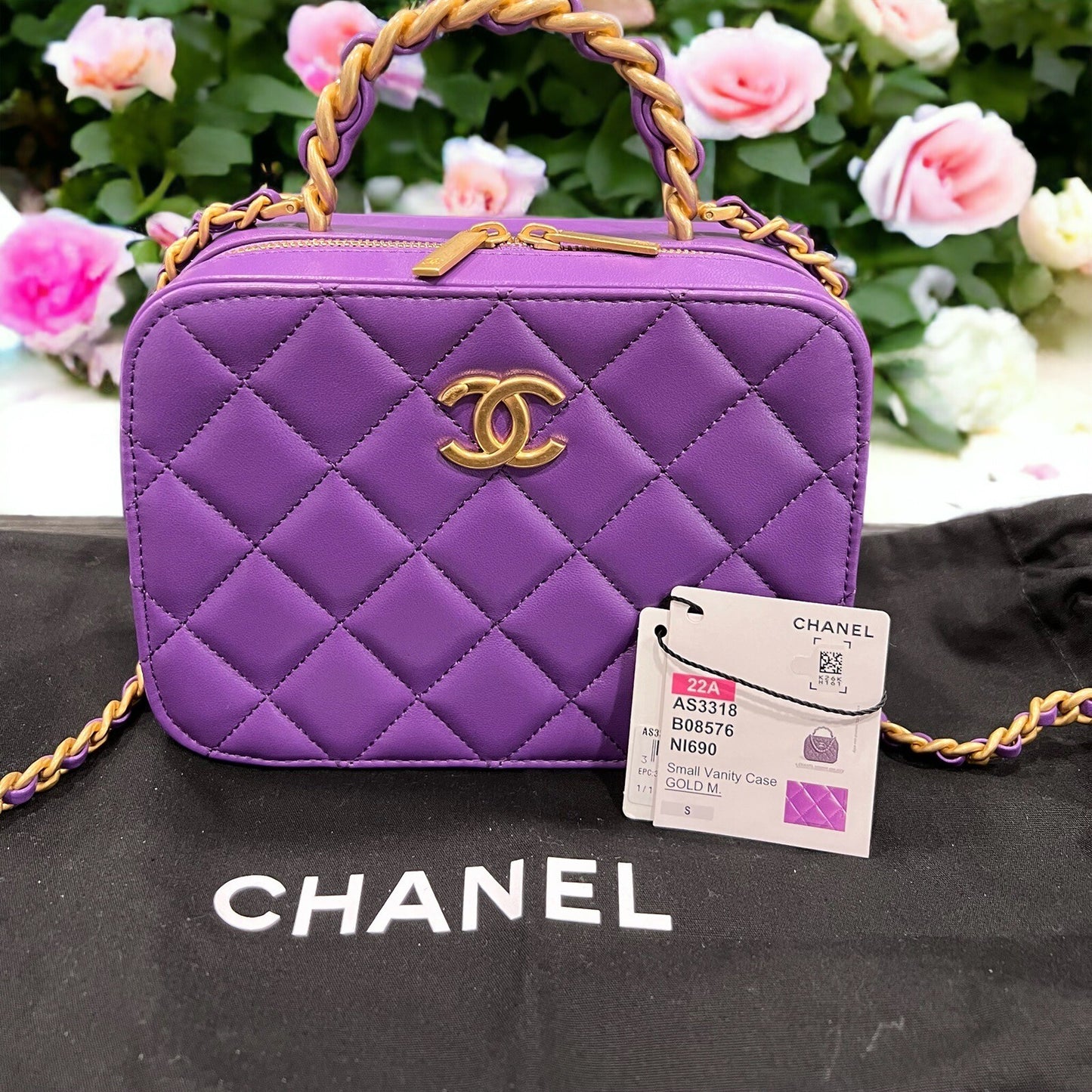 Chanel Vanity Case Purple/Antique Gold  Includes Tags Duster AUTHENTIC