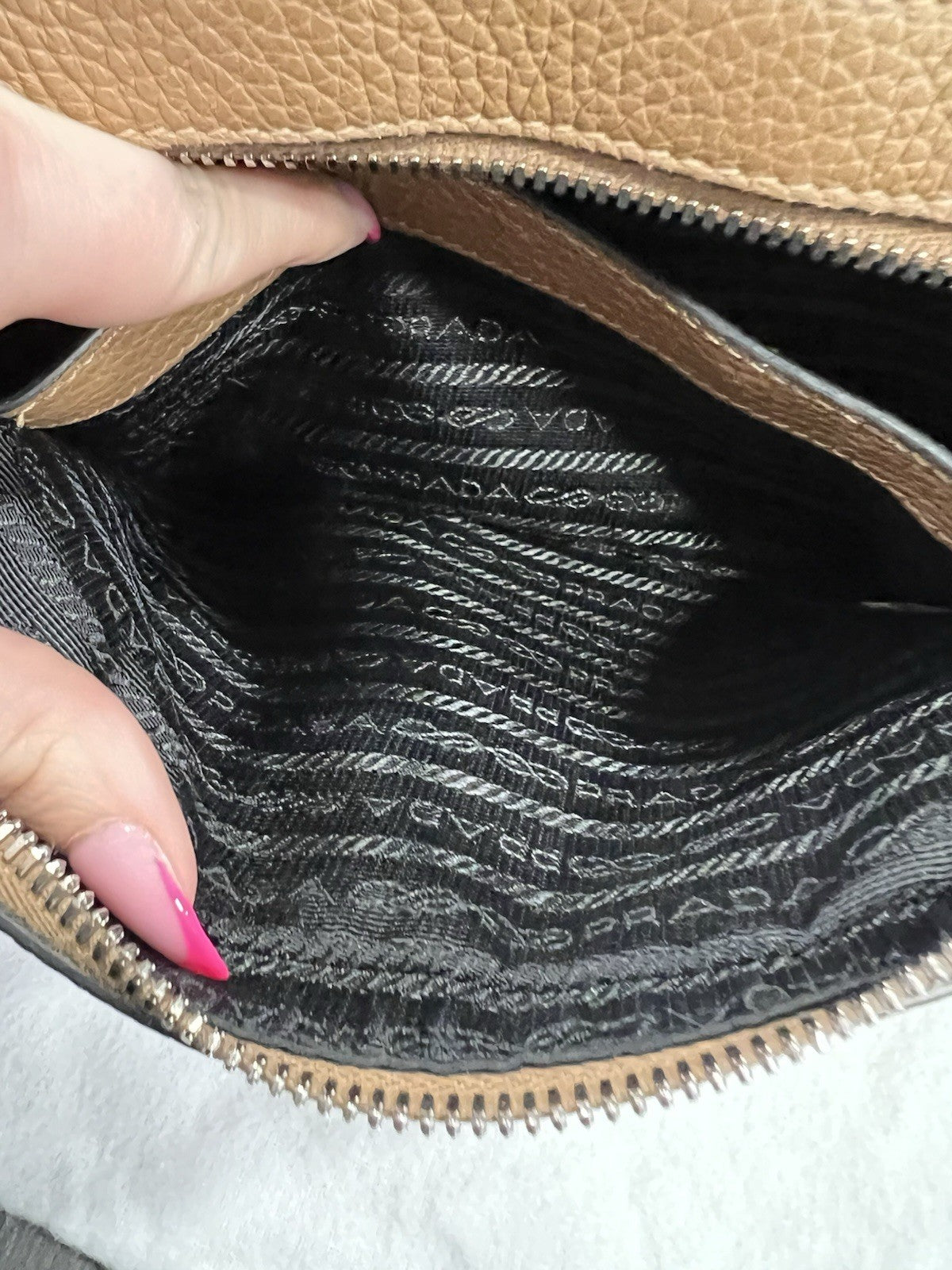 Prada Small Vitello Double Zipper Caramel Crossbody/Shoulder Bag Retail $2750