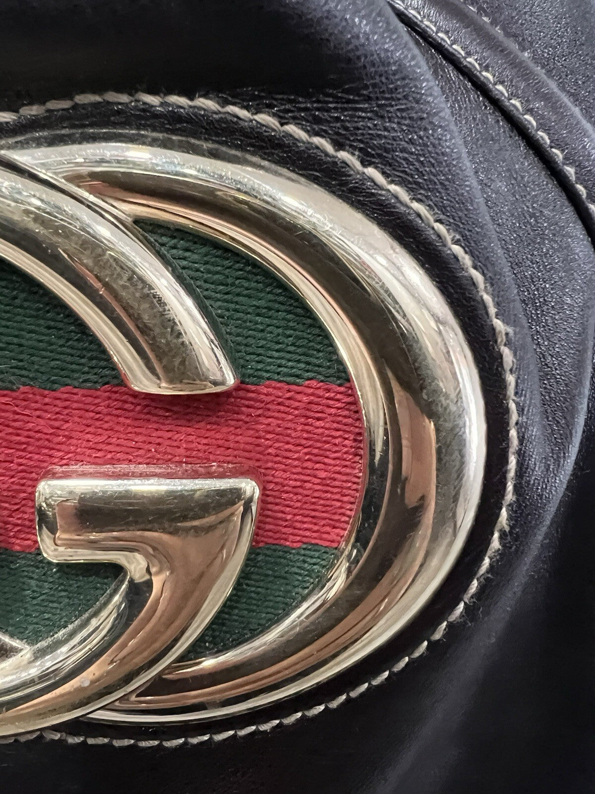 Gucci Leather Medium Britt Dark Brown Shoulder Bag With Authenticity