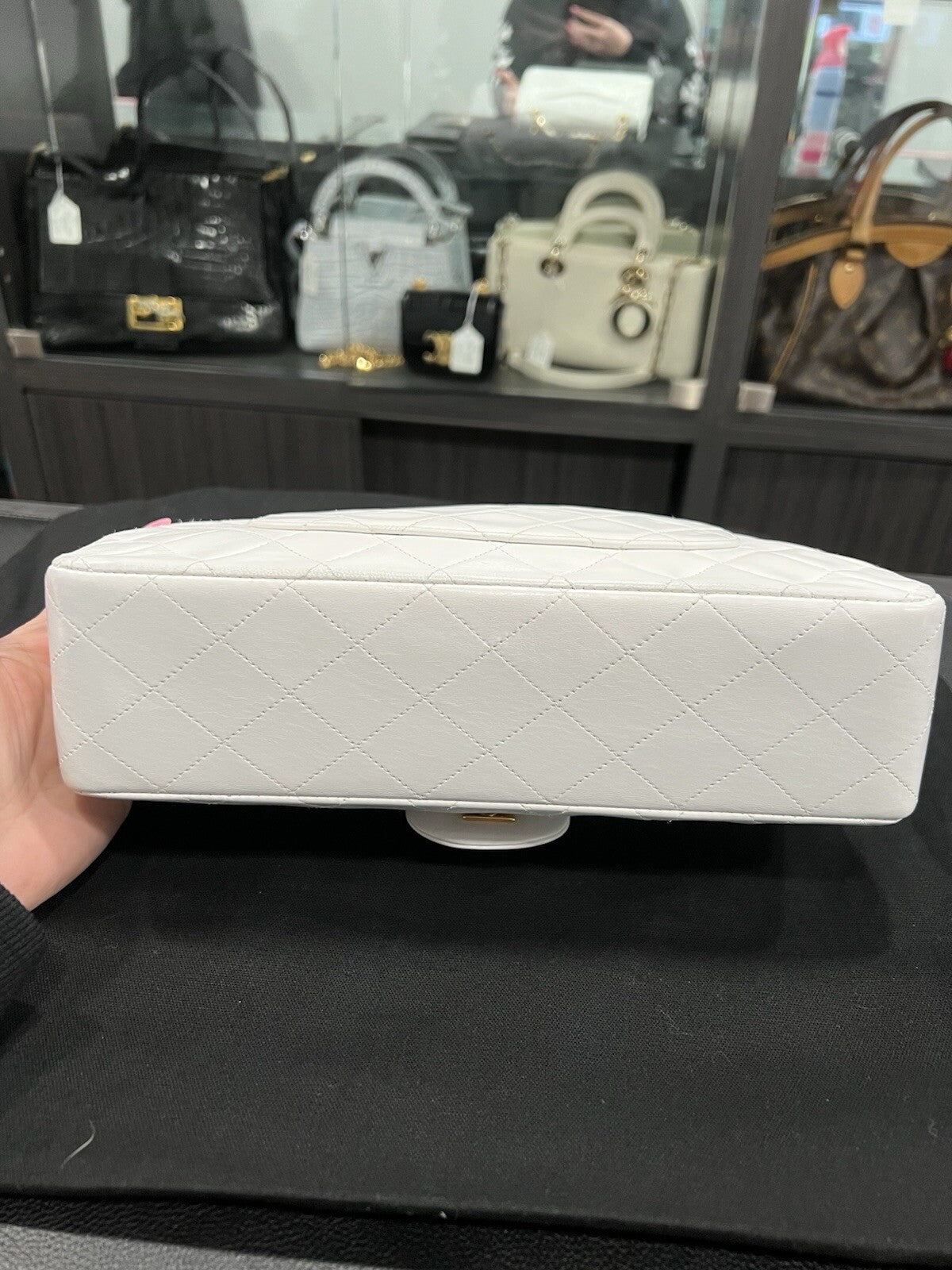 Chanel White 24k Gold Plated Hardware Lambskin Double Flap Classic