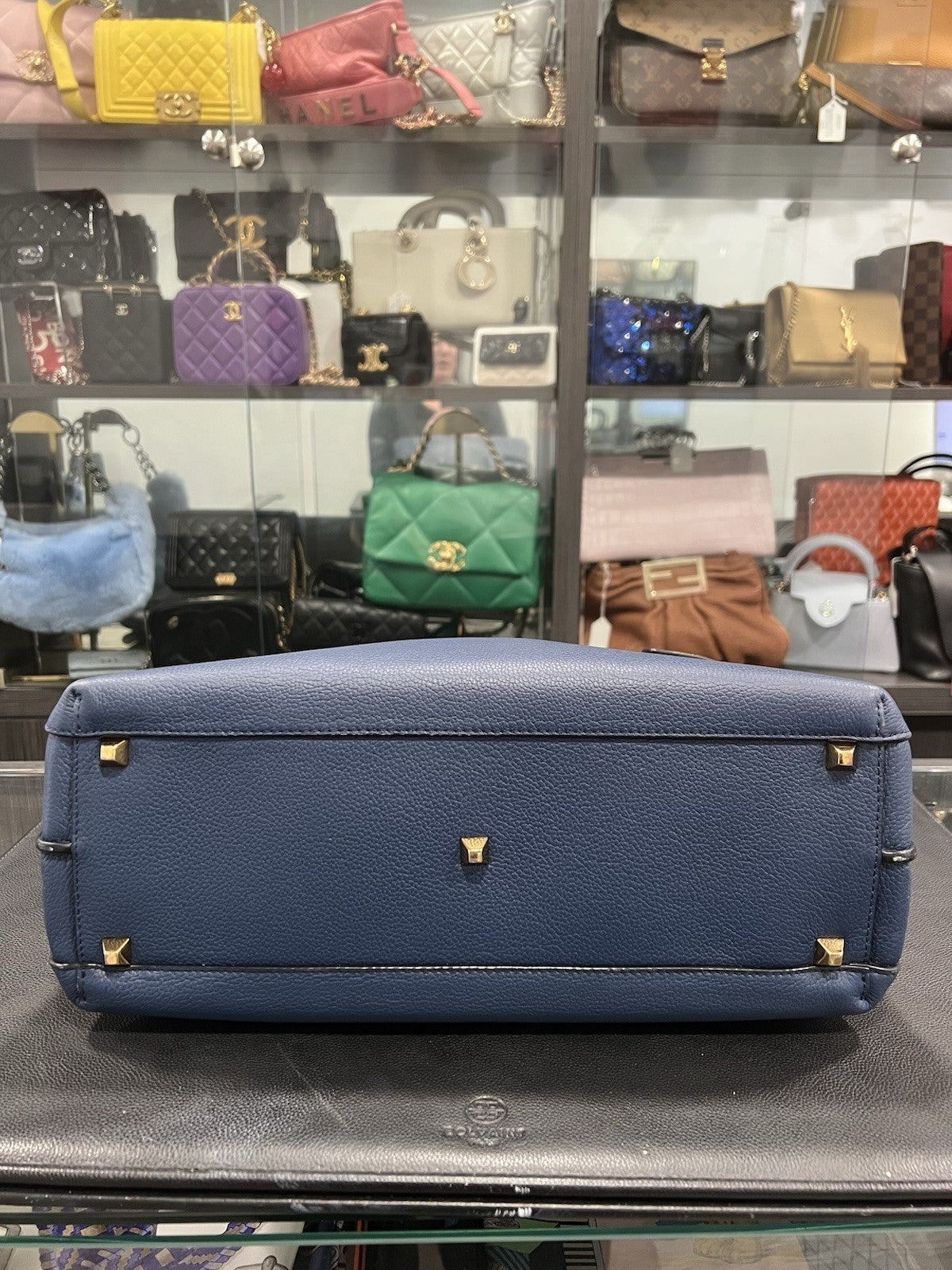 MCM Blue Leather Milla Tote With Canvas Strap