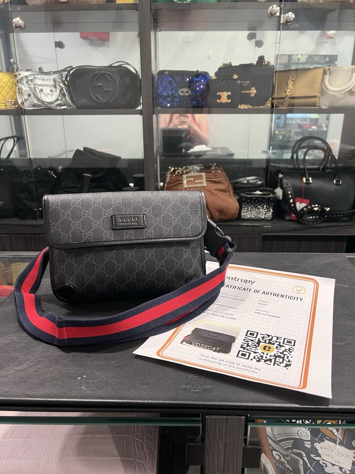 Gucci Black GG Supreme Belt Bag With Authenticity