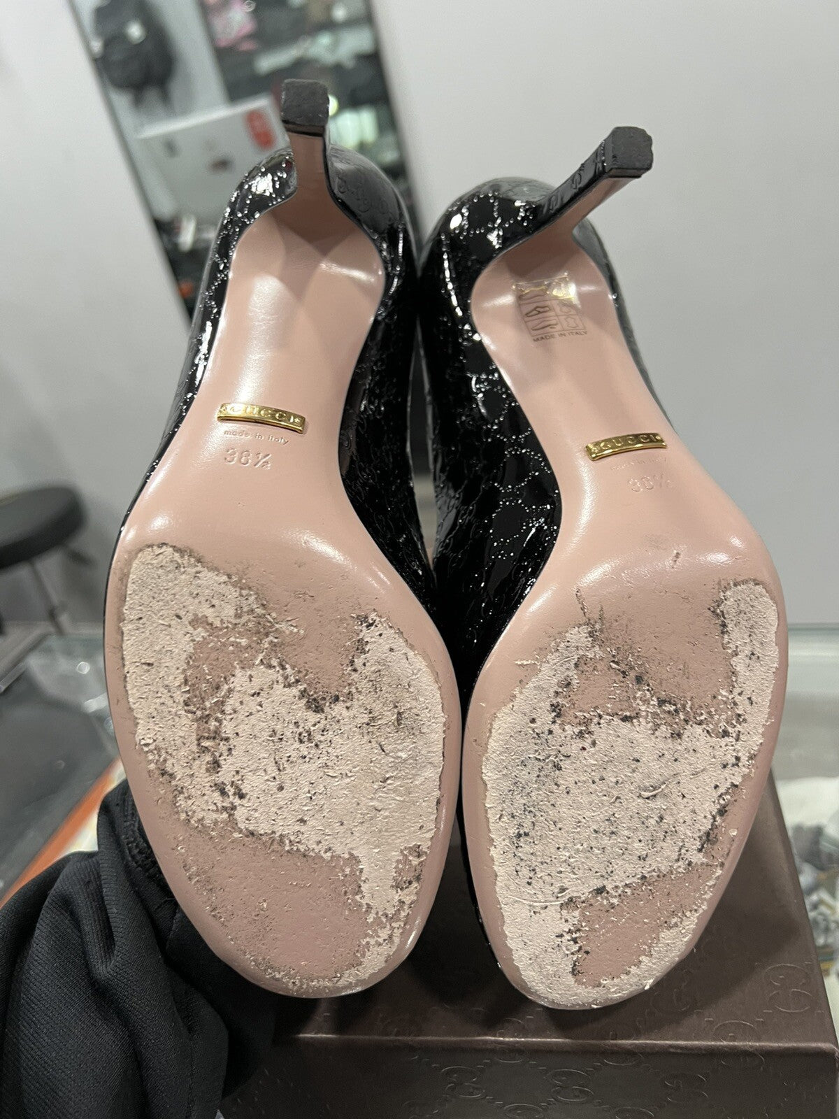 Gucci Patent Vernice Microguccisima Bit Heels 38.5/US8.5 Retail $660