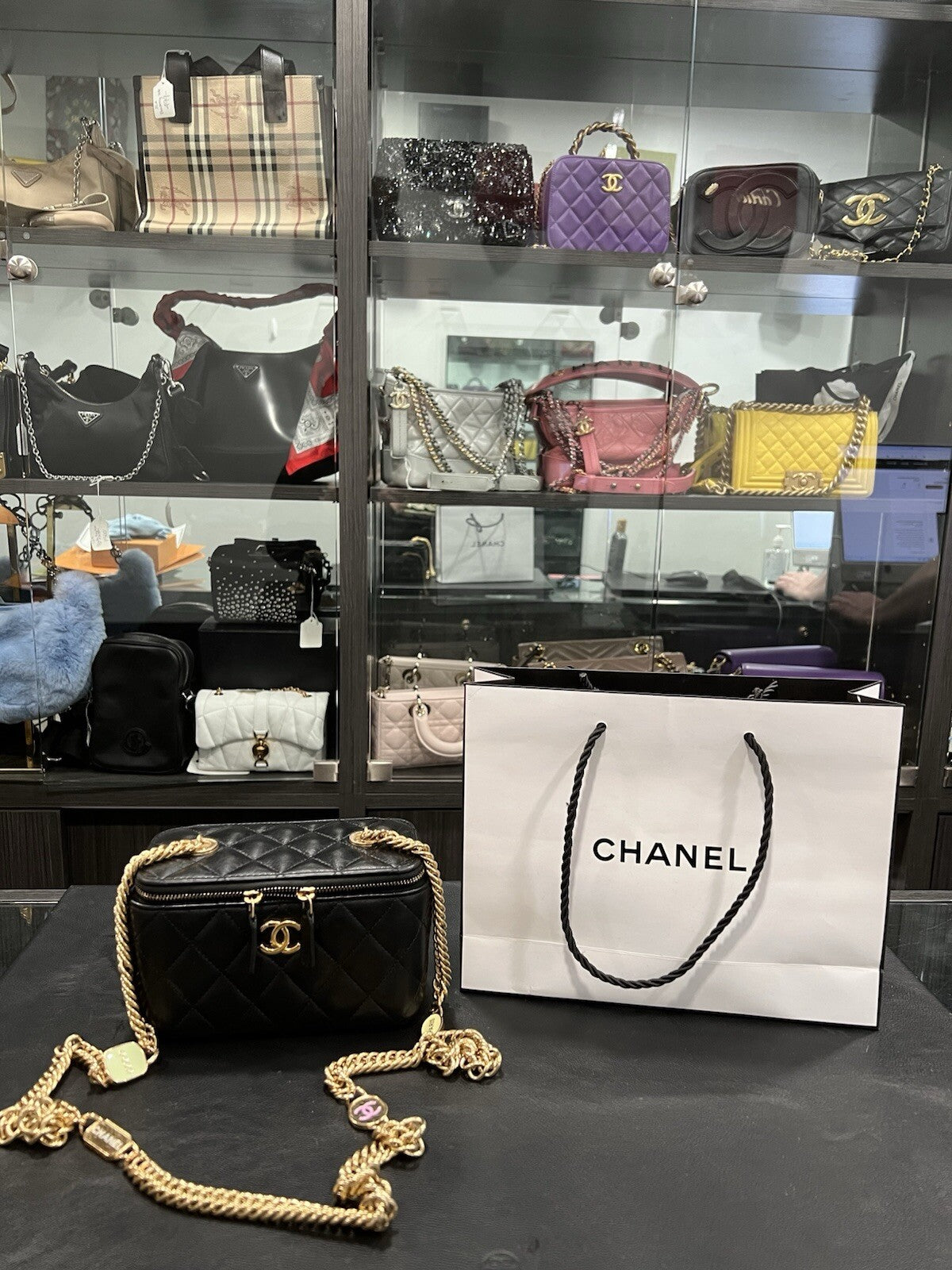 Chanel Charm Chain Vanity Lambskin Case W/Certifiacte Of Authenticity