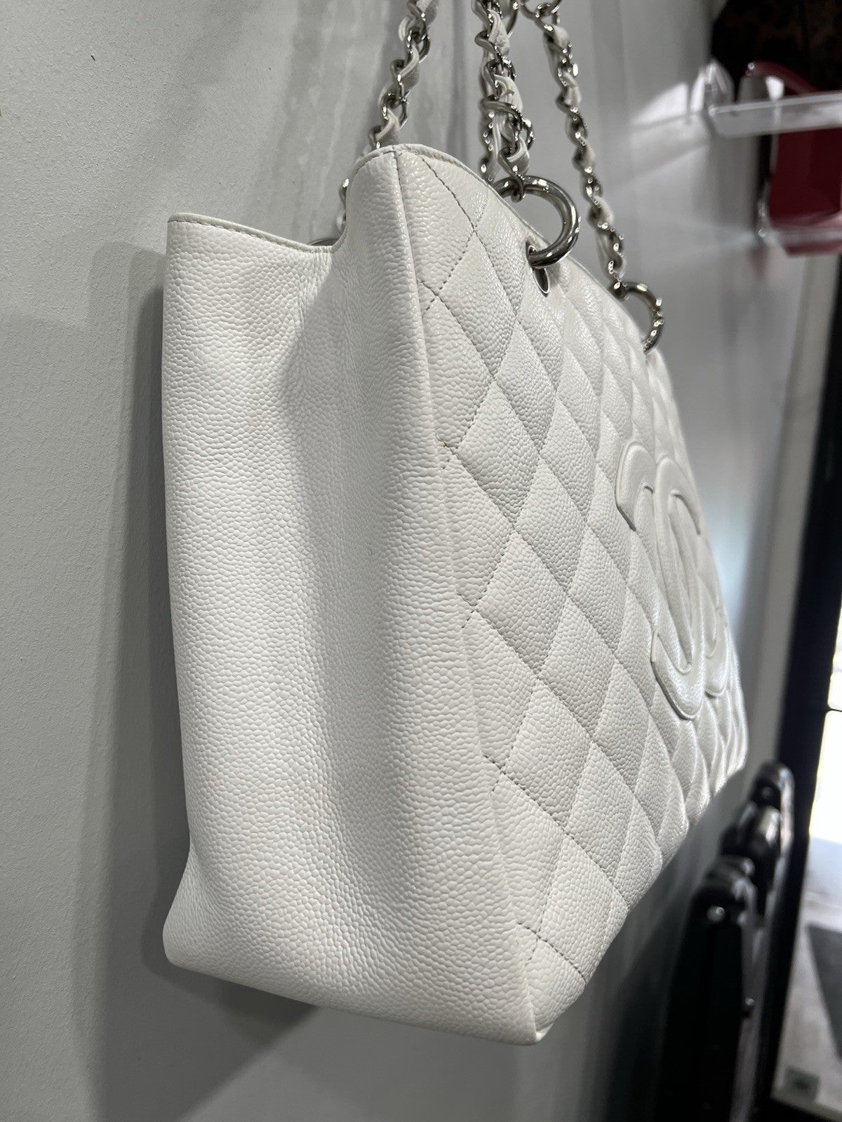 Chanel Caviar Quilted Grand Shopping Tote GST White W/Authenticity