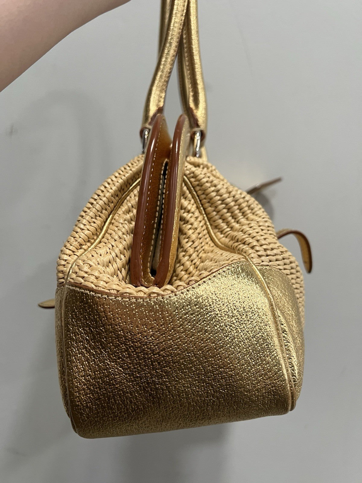 Prada Cinghiale Trimmed Paglia Straw Shoulder Bag W/Authenticity