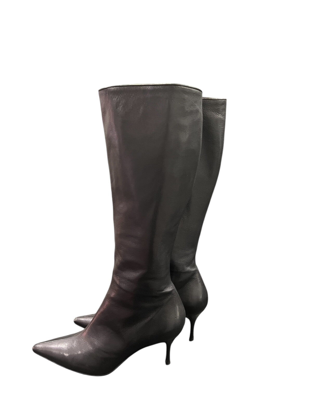 Gucci Black Leather Tall Point Toe Heeled Boots Size 9 B Retail $1690