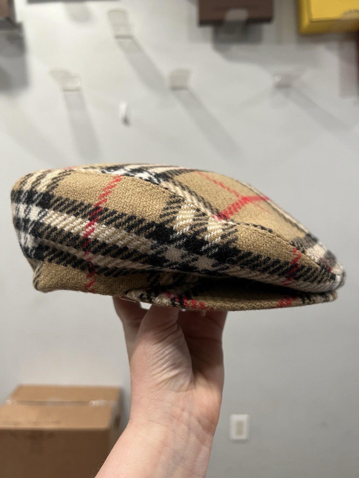 Vintage Burberry Wool Nova Check Newsboy Cap Size M