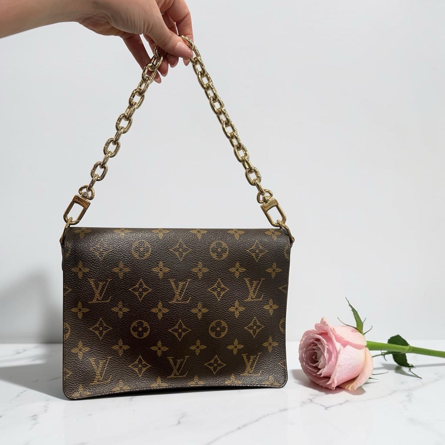 Louis Vuitton Musette Clutch Bag With Authentic LV Chain Strap Customized