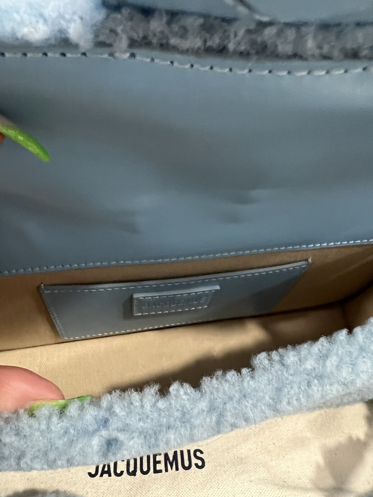 Jacquemus Le Bambidou Blue Shearling Shoulder Bag With Duster