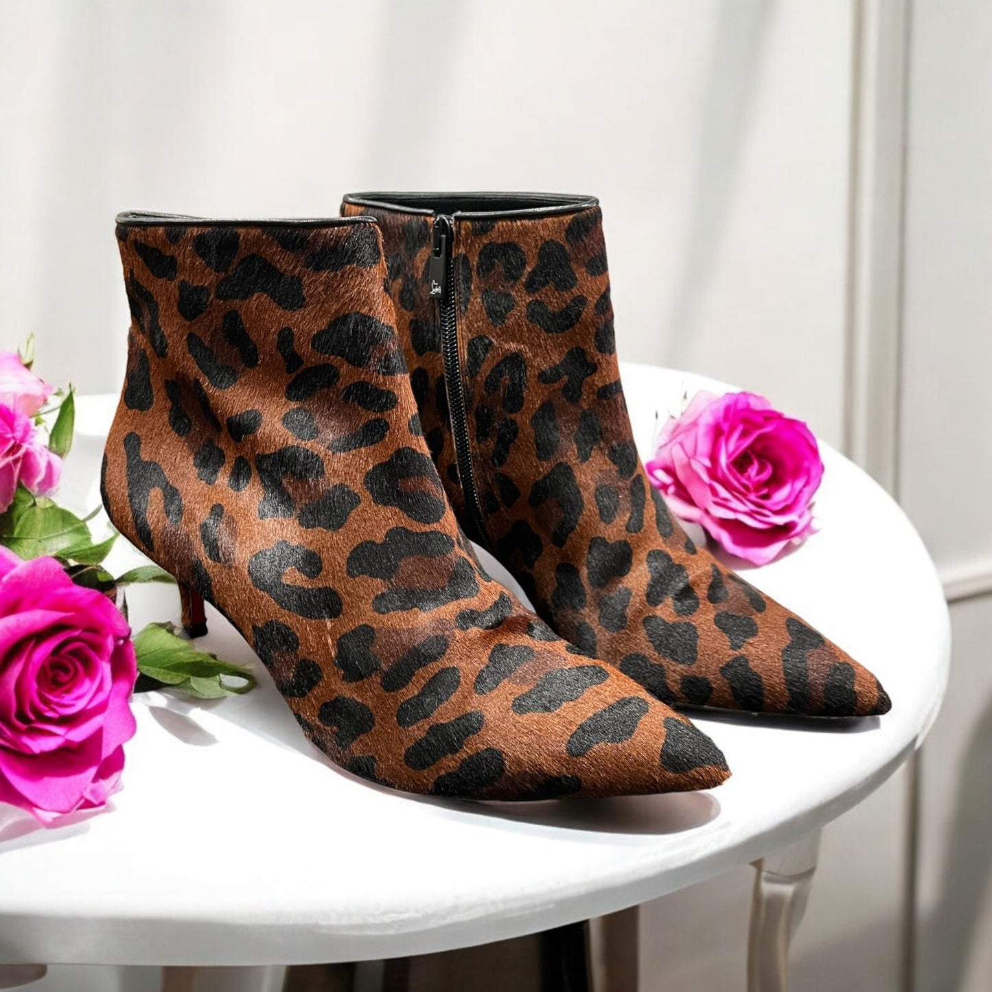 Christian Louboutin So Kate Leopard Pony Hair 55 Ankle Boot Kitten Heels 37/US7