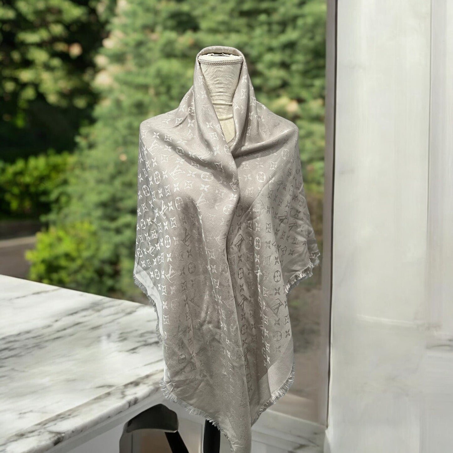 Louis Vuitton Silk Wool Beige Large Blend Monogram Scarf/Shawl