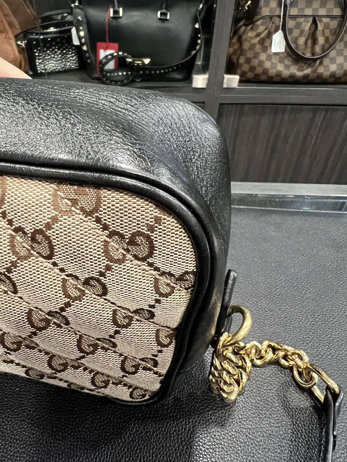 Gucci Marmont Monogram Black Leather Gold Hardware Crossbody W/Authenticity