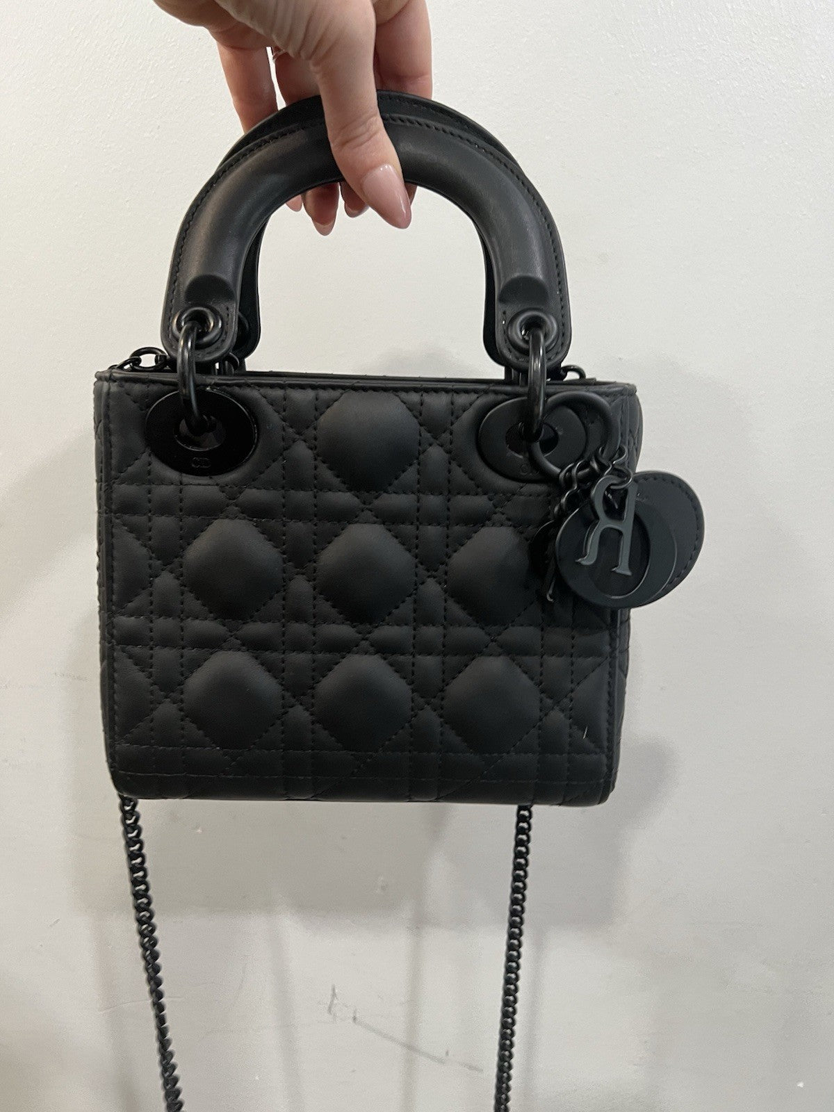 Christian Dior Matte Black Cannage Mini Lady Bag Box Duster Receipt Retail $5500