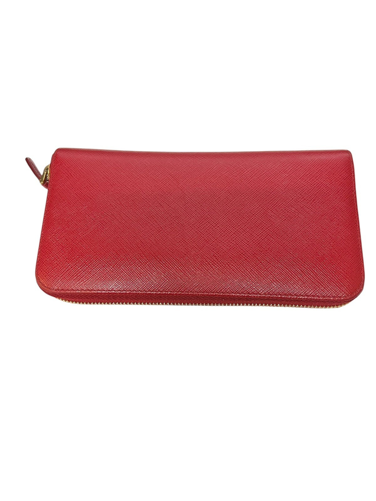 Prada Saffiano Red Leather Zip Around Wallet W/COA
