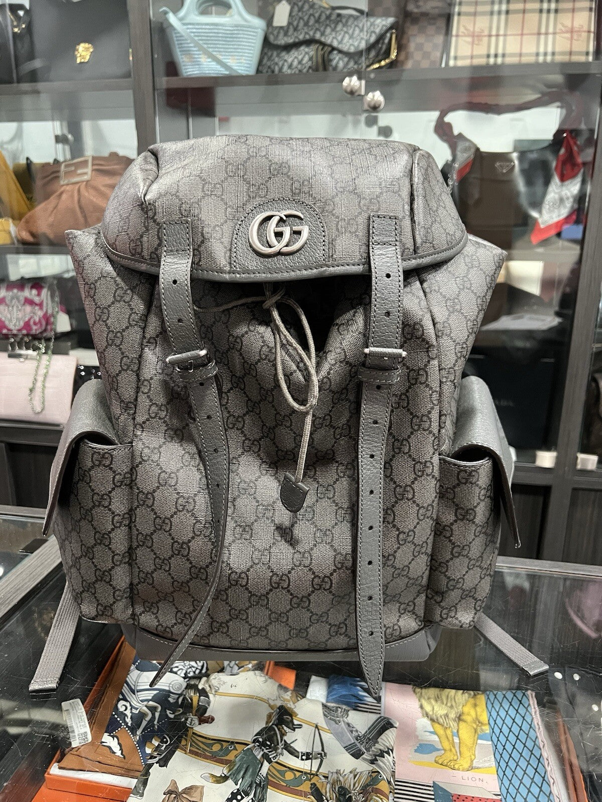 Gucci Ophidia Grey Backpack With Authenticity