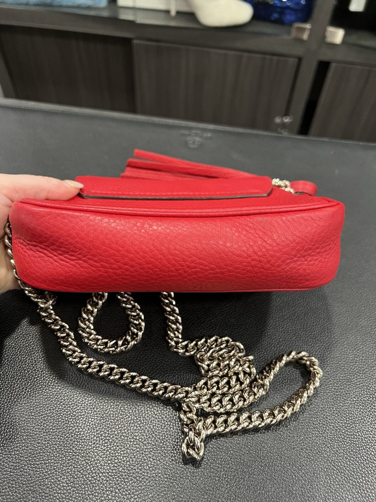 Gucci Red Leather Soho Mini Chain Bag With Certficate of Authenticity