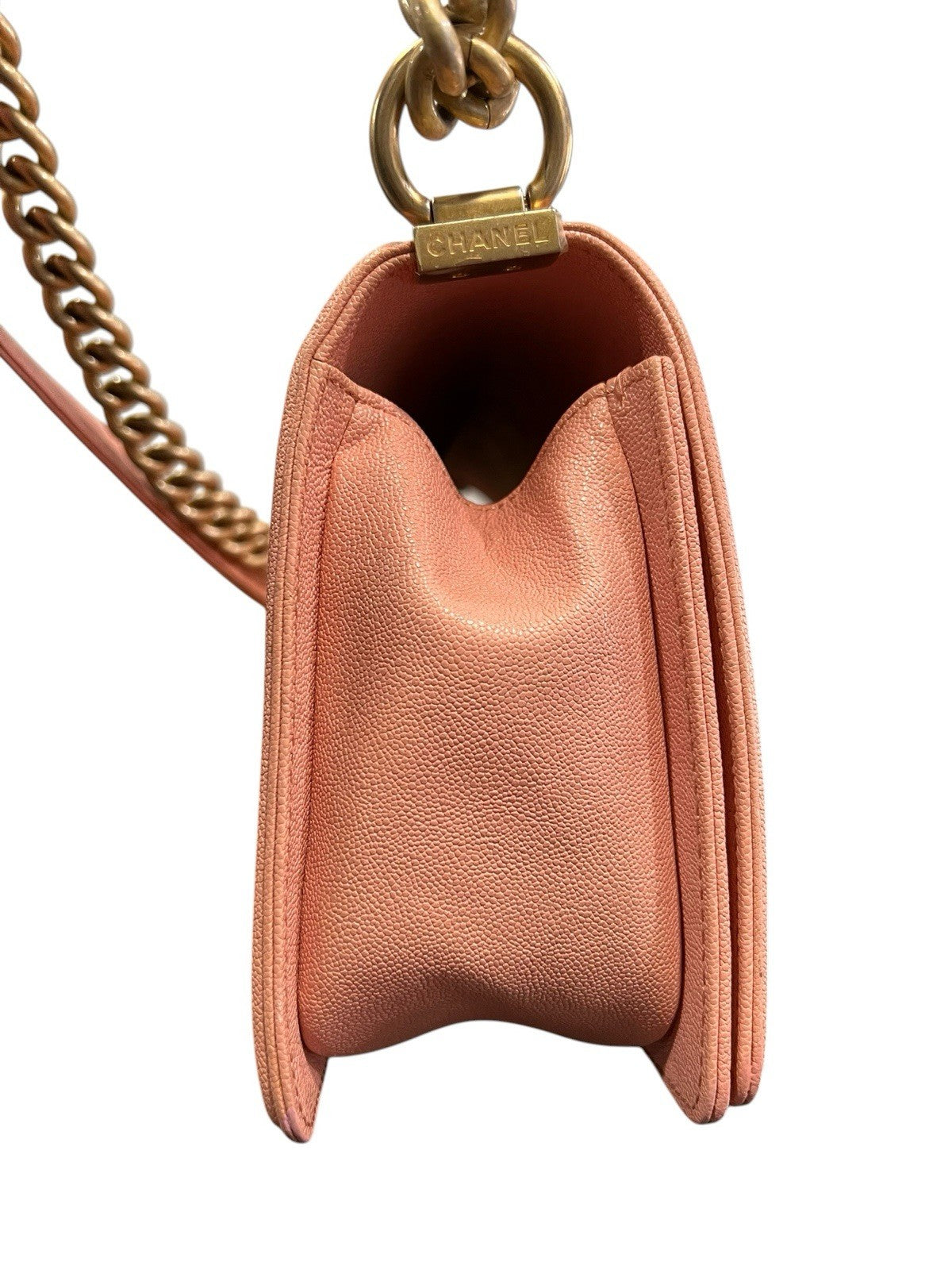 Chanel Quilted Pink Gold Medium Boy Bag With Box Duster Bag & Certifiicate