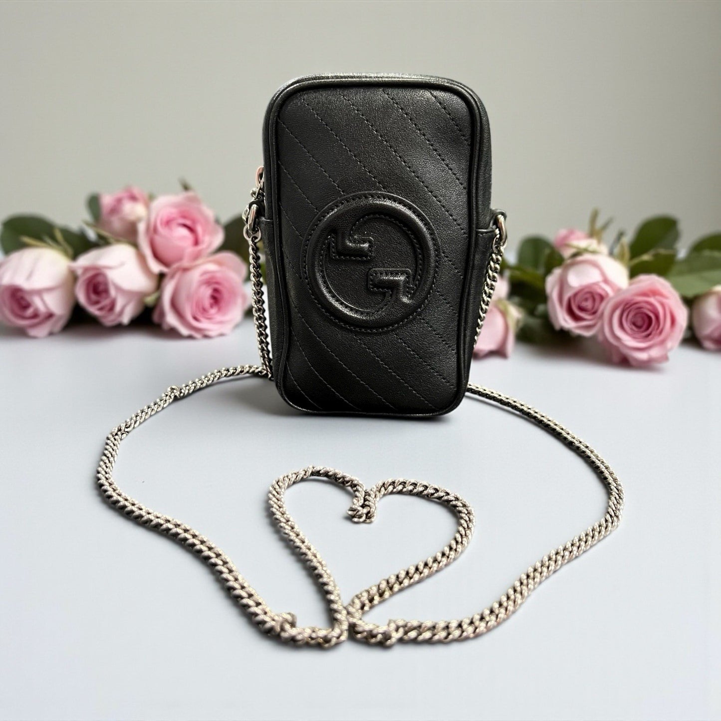 Gucci Mini Blondie Vertical Black Chain Bag With Authenticity