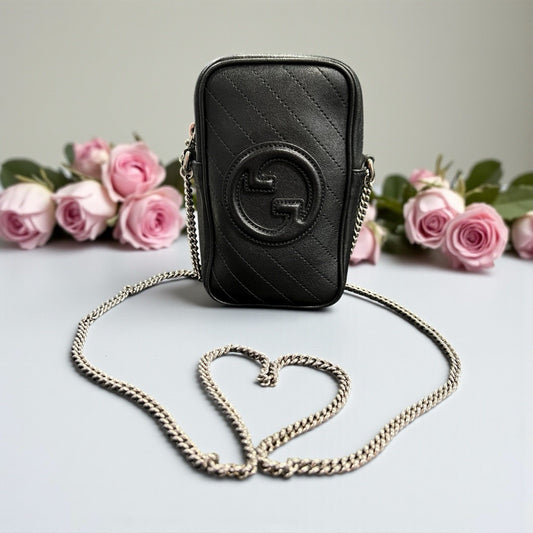 Gucci Mini Blondie Vertical Black Chain Bag With Authenticity