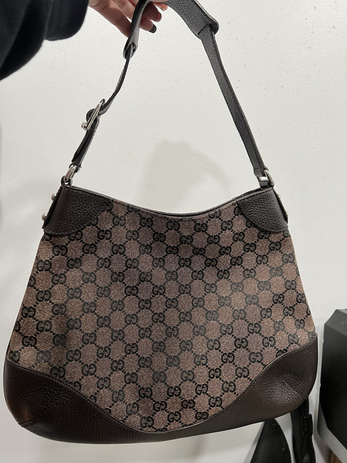 Gucci Charlotte Brown Leather/Denim Cloth Shoulder Bag RARE