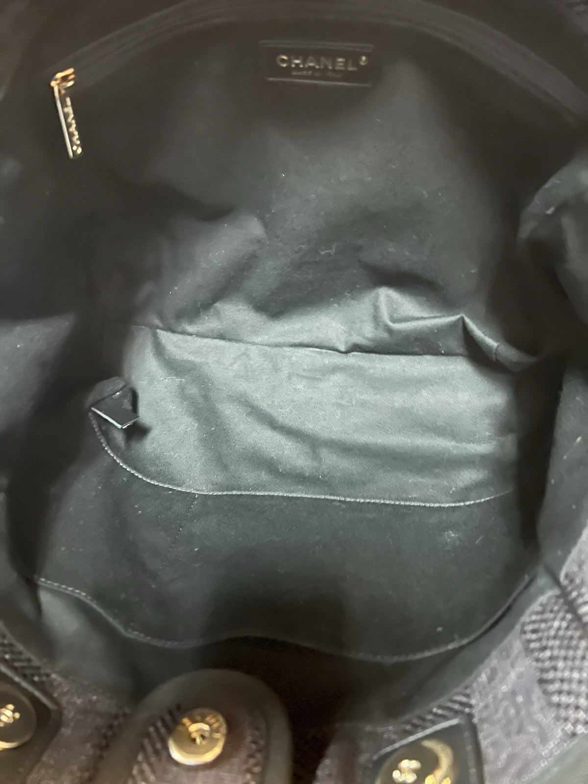 Chanel Mixed Fibers Striped Small Deauville Tote Navy Blue W/Authenticity