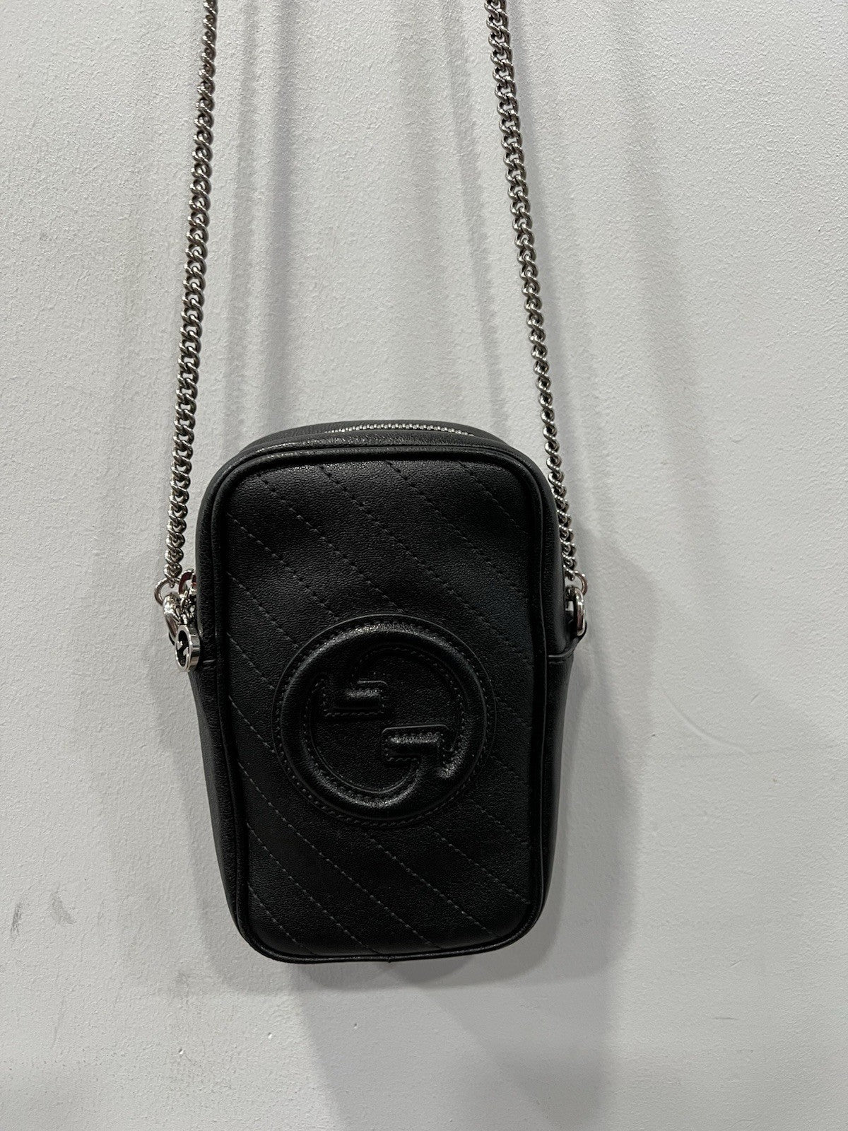 Gucci Mini Blondie Vertical Black Chain Bag With Authenticity