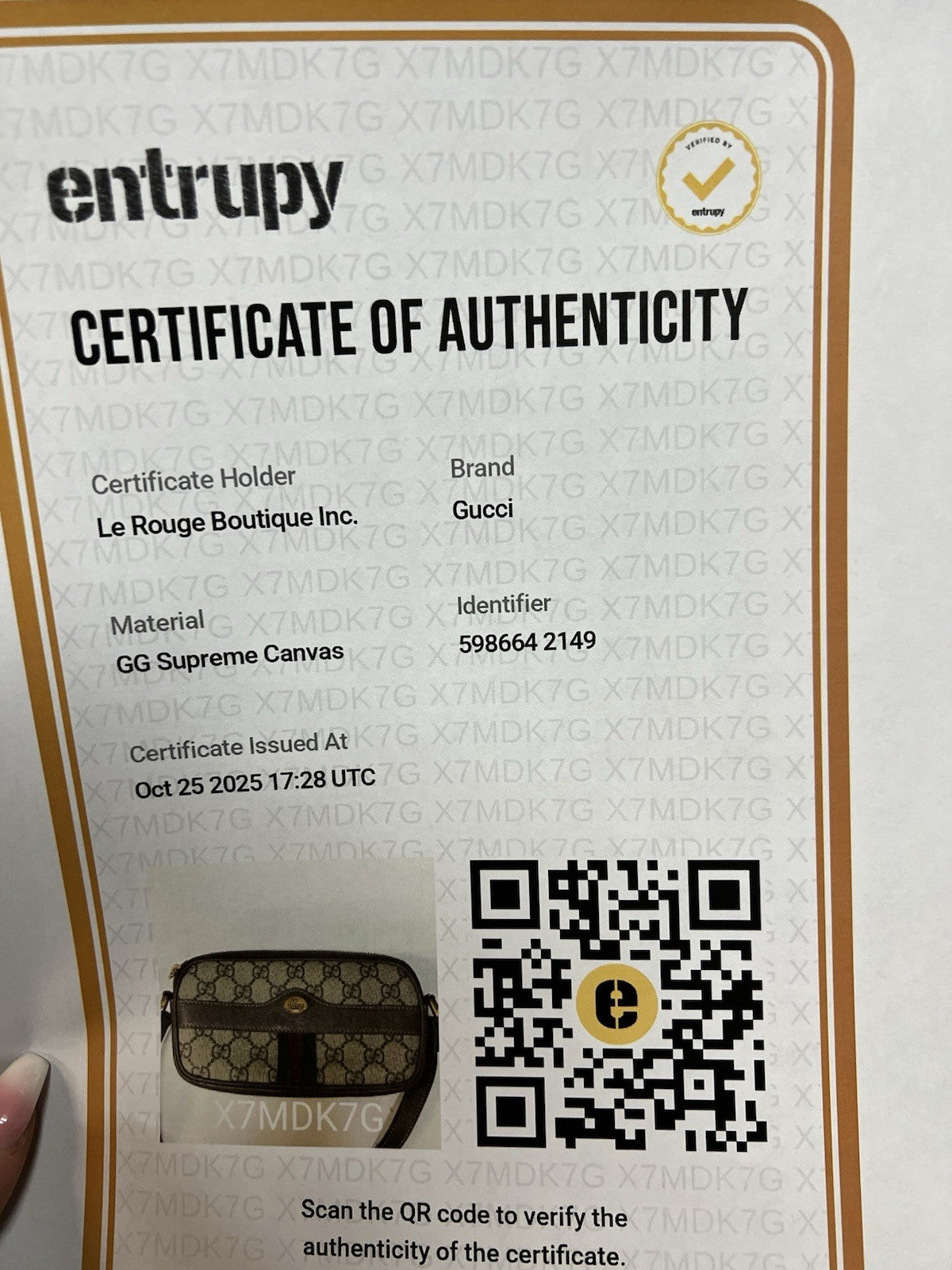 Gucci Ophidia GG Supreme Mini Crossbody With Authenticity Retail $1150