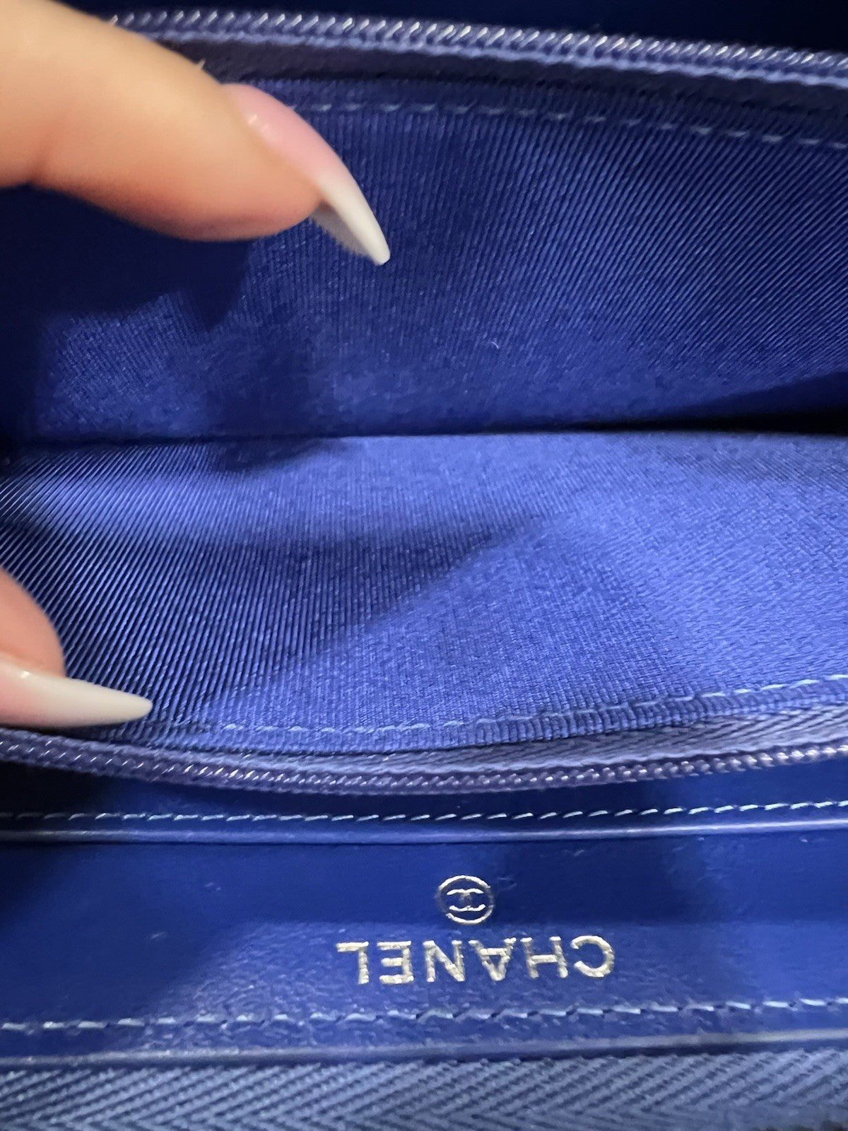 Chanel Caviar Cobalt Blue Leather Zip Around Wallet With Authenticity