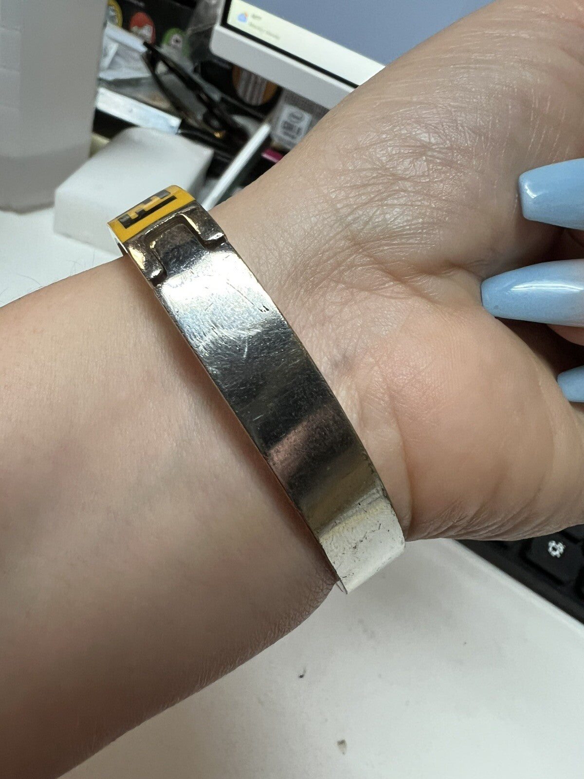 Fendi Yellow Silver Toned Enamel Forever Bracelet M