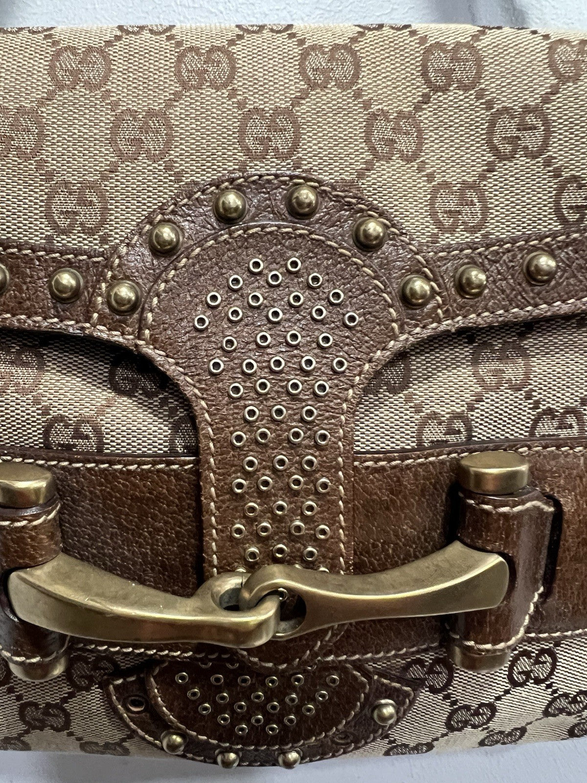 Gucci GG Pelham Runway Studded Shoulder Bag With Duster & Authenticity