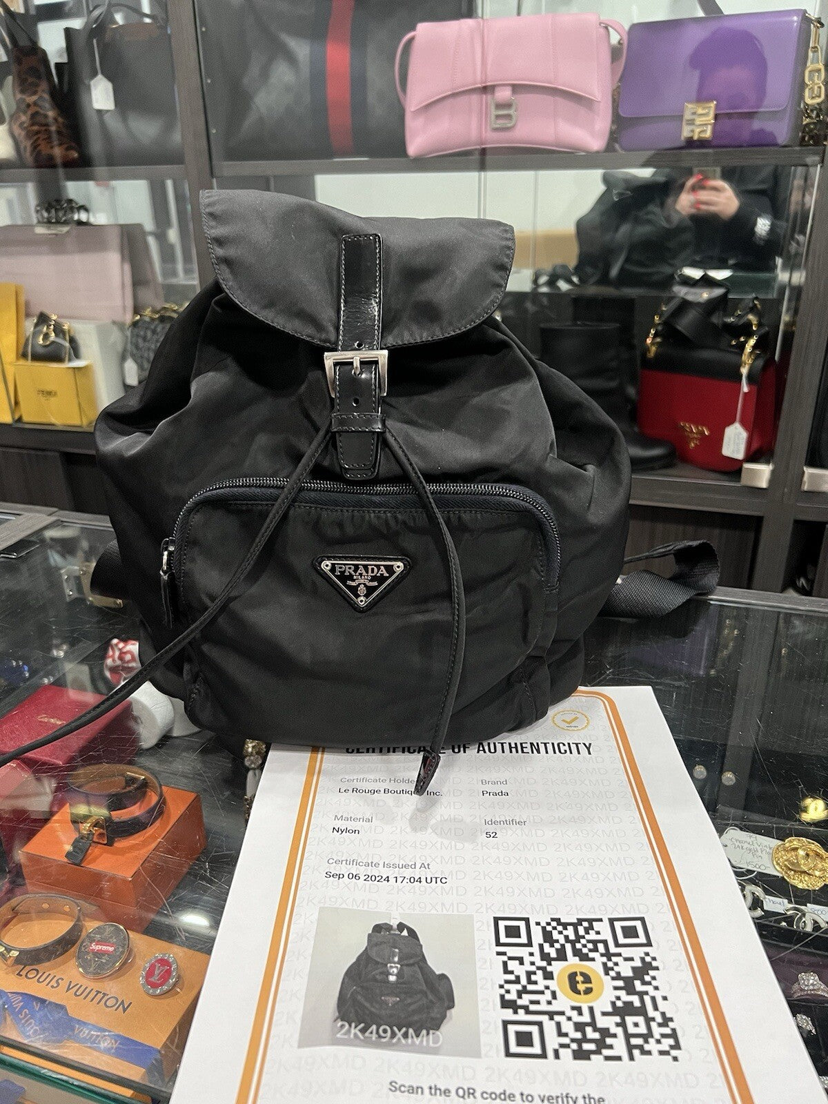 Prada Vela Nylon Tessuto Black Backpack With Certificate Of Authenticity