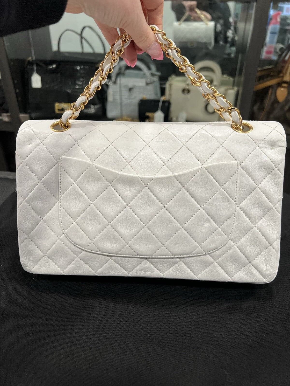 Chanel White 24k Gold Plated Hardware Lambskin Double Flap Classic