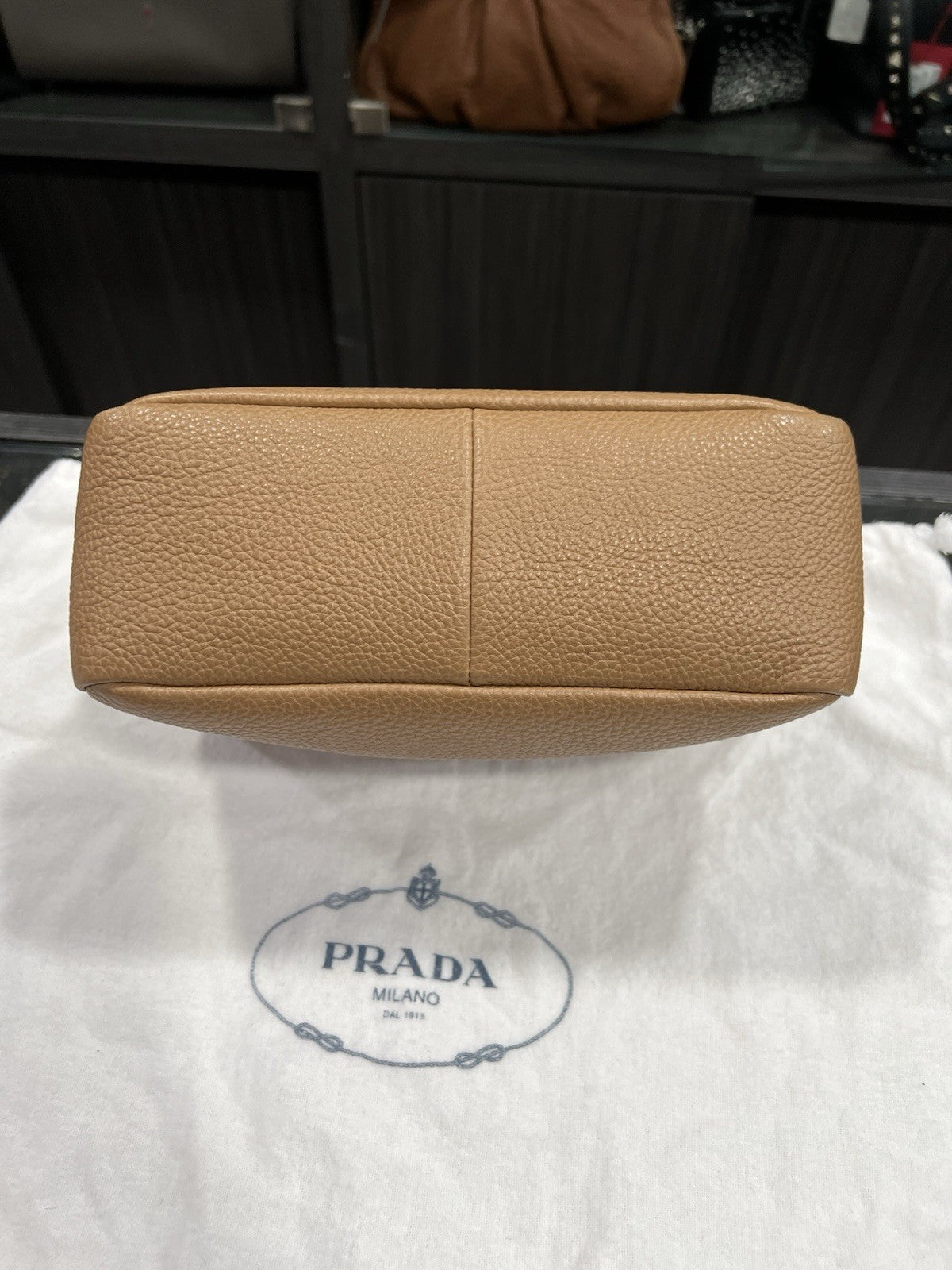 Prada Small Vitello Double Zipper Caramel Crossbody/Shoulder Bag Retail $2750