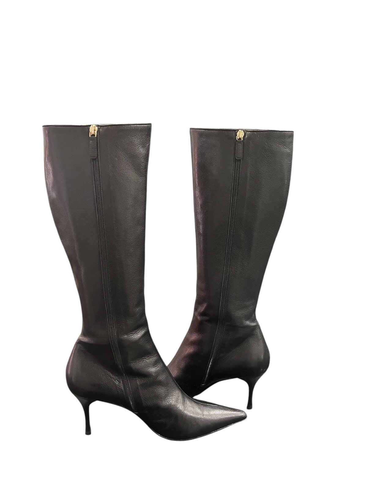 Gucci Black Leather Tall Point Toe Heeled Boots Size 9 B Retail $1690