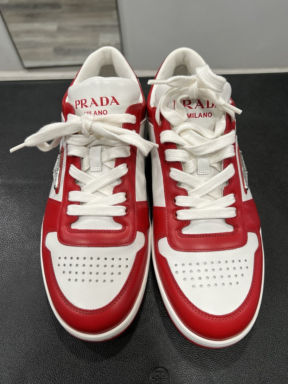 Prada Men's Red/White Downtown Sneakers With Box Size 6/US Size 7
