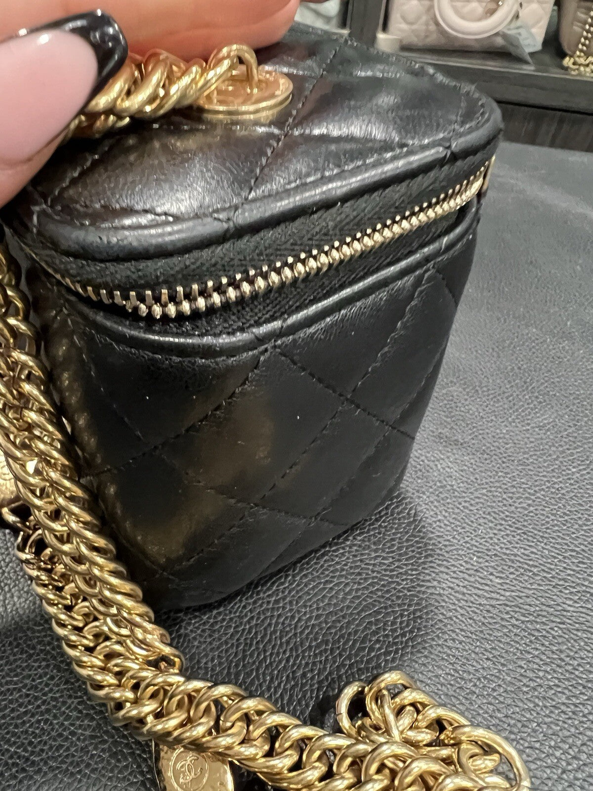 Chanel Charm Chain Vanity Lambskin Case W/Certifiacte Of Authenticity