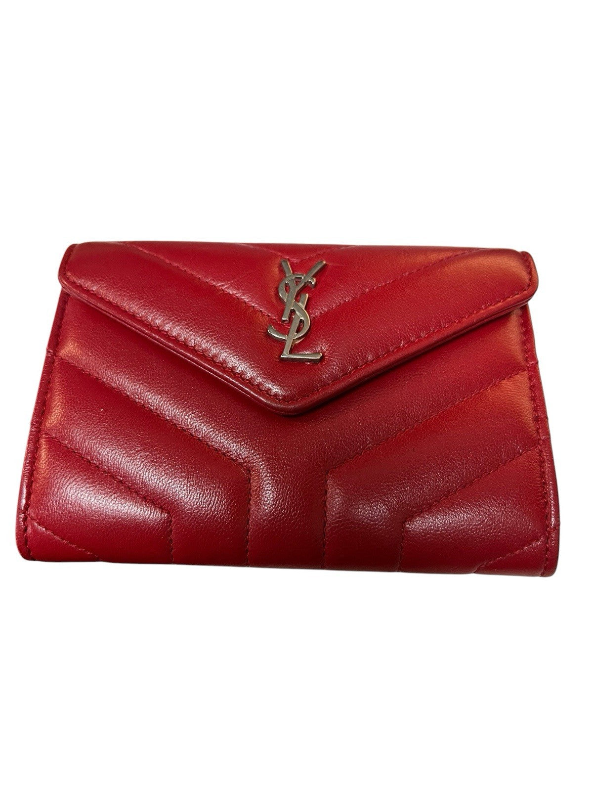 YSL Saint Laurent Leather Red Compact Wallet Card Case Box Duster & Tags