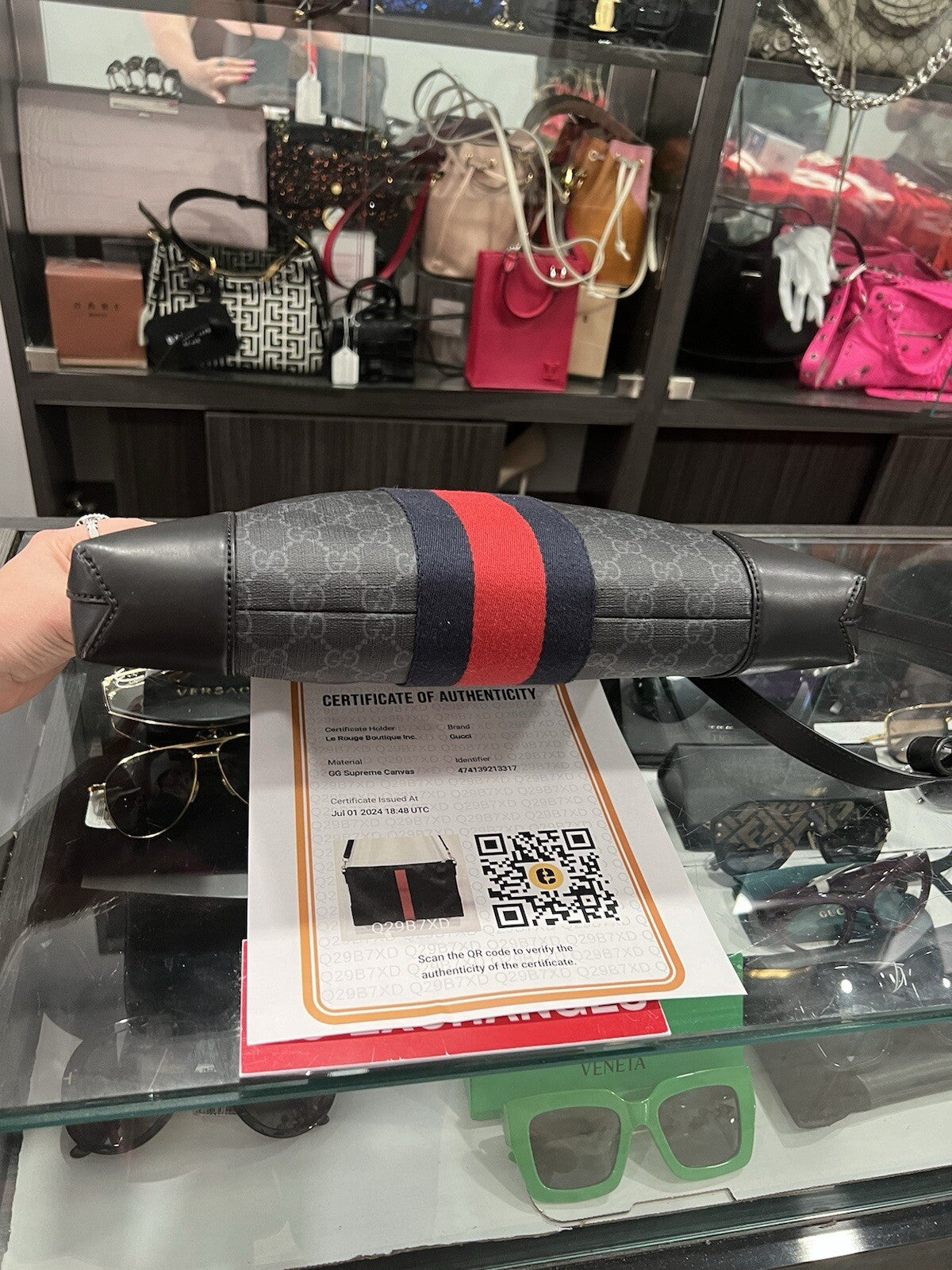 Gucci GG Supreme Black Messenger Bag W/Certificate Of Authenticity