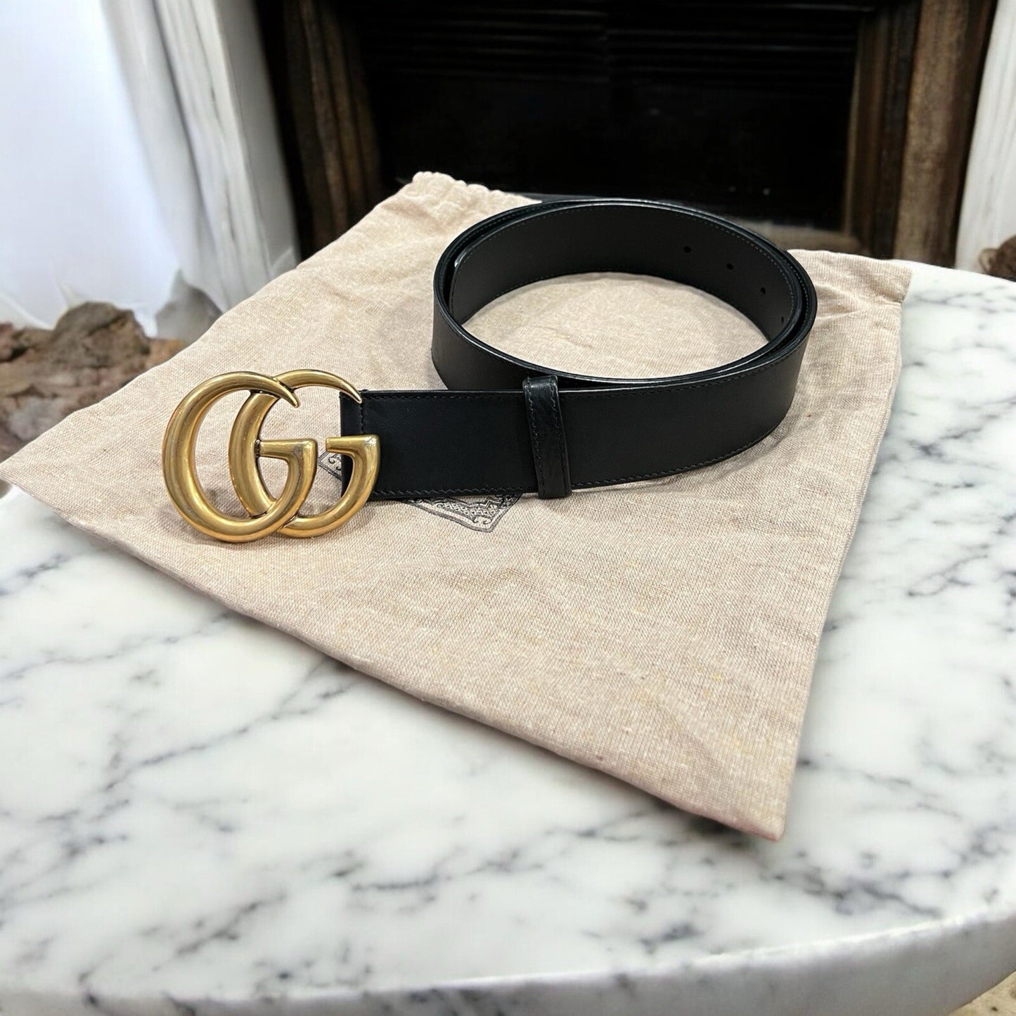 Gucci Marmont Black/Aged Gold Belt Duster  80/32"