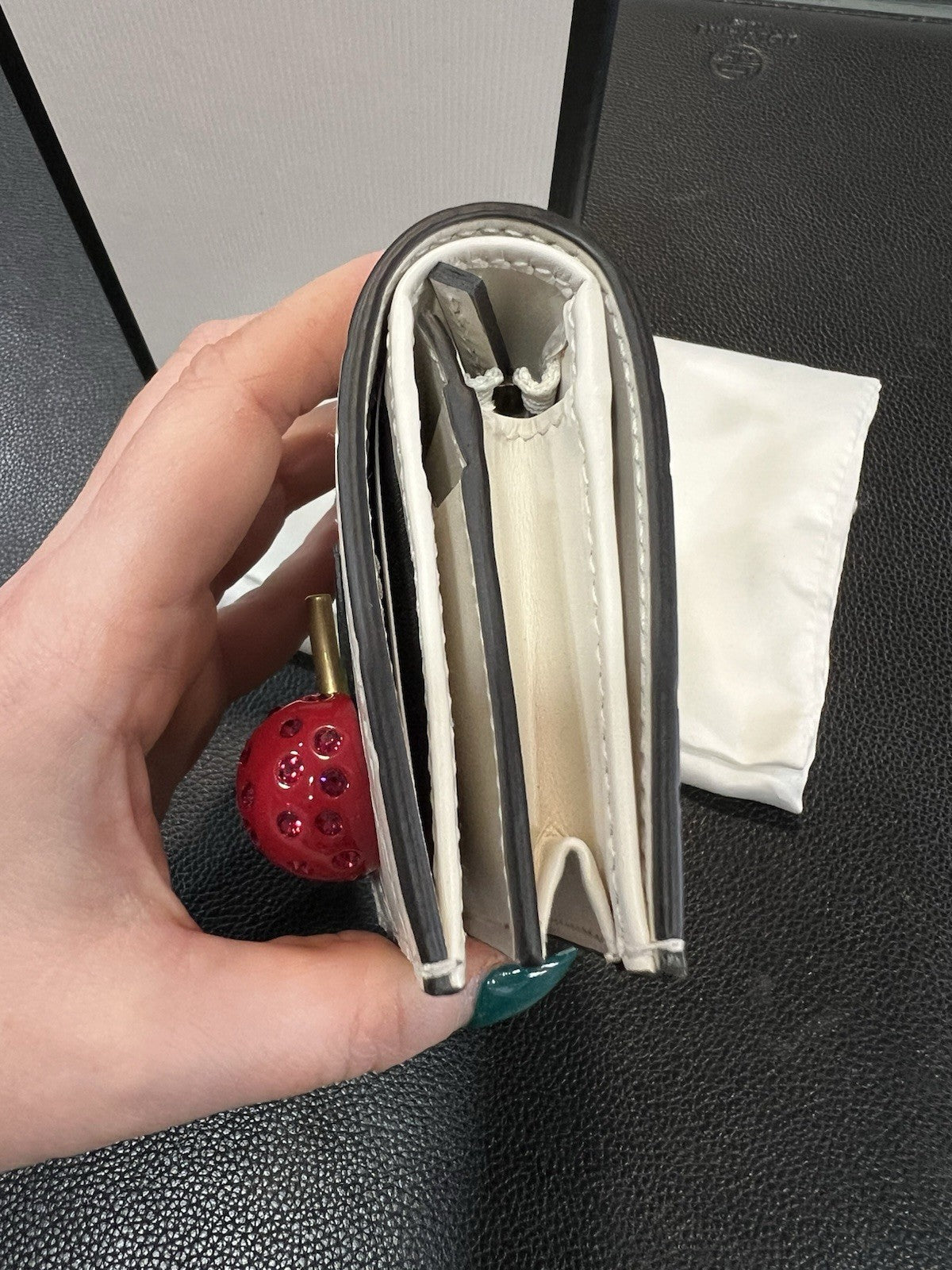Gucci Limited Edition Guccissima White Cherry Card Case Compact Wallet NIB