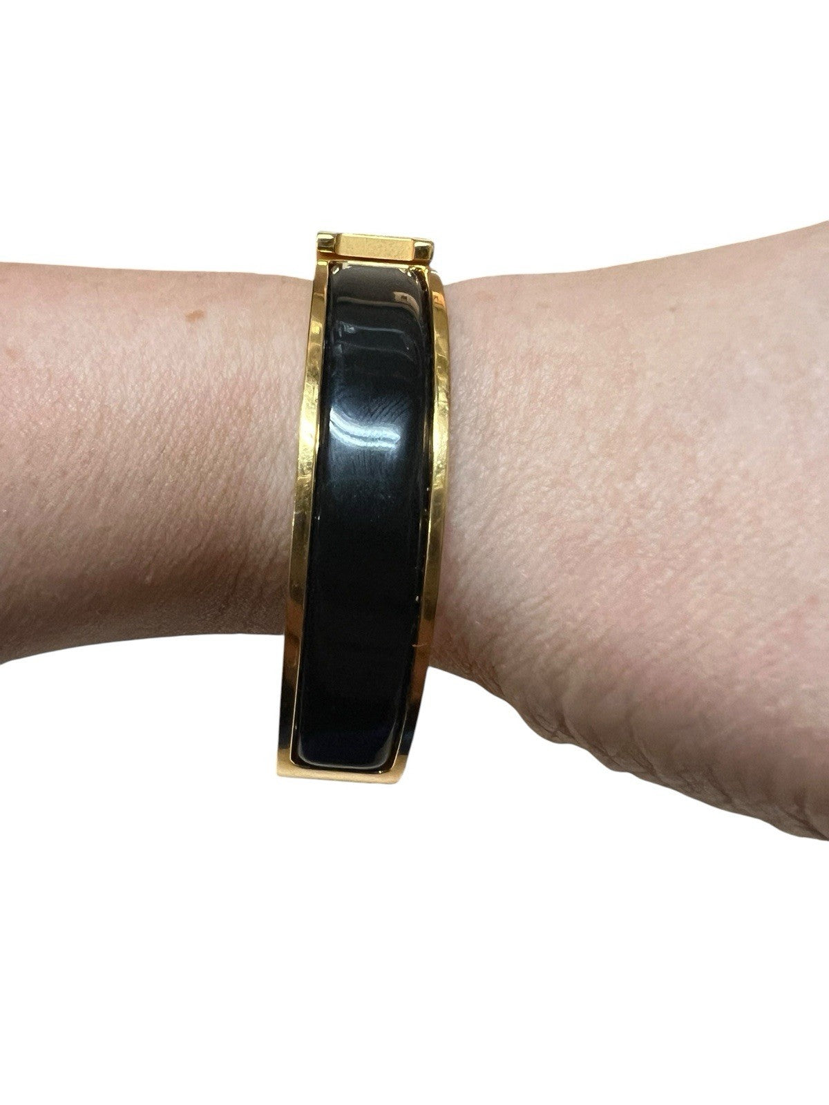 Hermes Click H Black/Gold Cuff Bracelet Retail $810 AUTHENTIC 6.75"